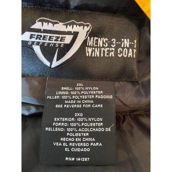 Freeze Defense Mens 3-In-1 Winter Coat Yellow & Black Nylon Polyester Hood 2XL - Picture 3 of 14